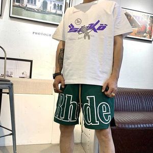 Pantaloncini da uomo firmati pantaloncini rhude pantaloncini rhude limitati pantaloncini estivi da bagno corti al ginocchio hip hop high street sport allenamento pantaloni da spiaggia mens elastico in vita maglia felpata