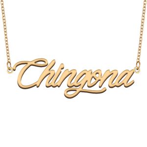 Collana con nome Chingona Collana con targhetta personalizzata Ciondolo per donne Ragazze Regalo di compleanno Bambini Migliori amici Gioielli Acciaio inossidabile placcato oro 18k