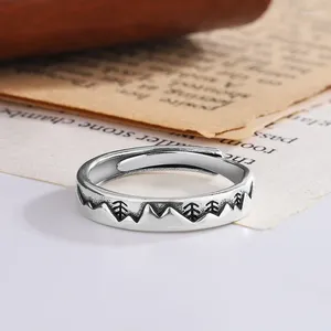 Cluster Rings PANJBJ 925 Stamp Silver Color Mountain Ring For Women Girl Irregular Tree Obsolescence Vintage Jewelry Gift Drop