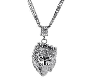 Fashion Men Rock Hip Hop Lion Head Pendant Necklace Iced Out American Star Male Full Rhinestone Jewelry Long Chain For Mens2691366