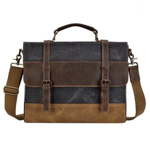 Imido Mens Messenger çantası 15 6 inç su geçirmez tuval deri mumlu tuval çantası vintage deri bilgisayar çantası satchel1234a