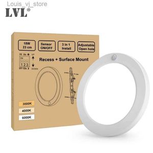 Downlights LED Downlight 18W 110V 220V PIR Motion Sensor Modern Recess Mount Indoor Light för hallar Foyer Corridor Embedded YQ240226