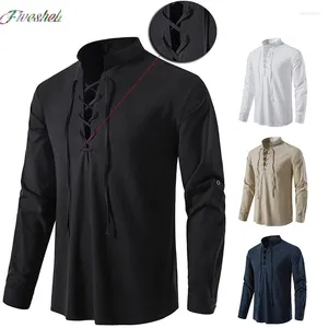 Camisas casuais masculinas 2024 blusa de algodão camisa de linho tops manga longa camiseta primavera outono medieval vintage viking punk trajes