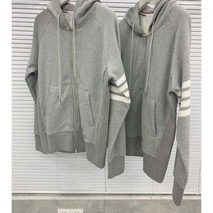 Erkek Hoodies Klasik Hoodie Sweatshirts Kore moda fermuar sokak kıyafetleri gri çizgili sıradan spor kıyafetleri erkekler kadın pamuk ceket