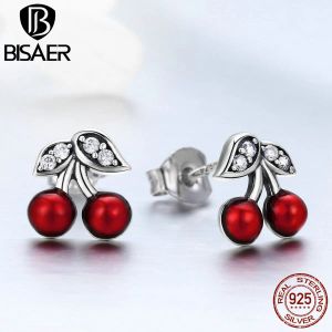 Charm 100% Bijoux 925 Sterling Silver Sweet Red Cherry Fruit Enamel Stud Earrings For Women Fashion Earrings Jewelry Brincos ECE404