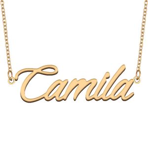 Camila Name Naszyjnik Złoty wisiorek dla kobiet Girl Birthday Gift Niestandardowy tabliczka znamionowa Kids Best Friend Biżuteria 18k złota