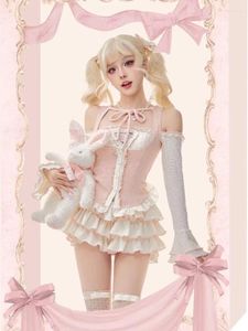 Arbetsklänningar hösten kawaii 3 stycke kjol kostym kvinnor avslappnad y2k lolita mini set kvinnlig koreansk mode båge elegant söt 2024