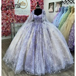 Lilac Sweetheart Sequined Crystal Ball Gown Quinceanera Dresses Illusion Spaghetti Strap Appliques Corset Vestidos De 15 Anos