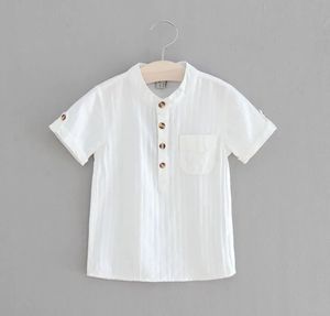 Casual Jungen Shirts Baby Kinder Baumwolle Kurzarm Bluse für Sommer Kinder Jungen Weißes Hemd Stehkragen Hübsche Tops 240219