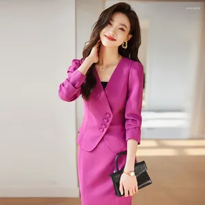 Abiti da donna Abito rosso rosa Donna Primavera Autunno Affari Temperamento Stile S Gonna formale su misura Set due pezzi Blazer per