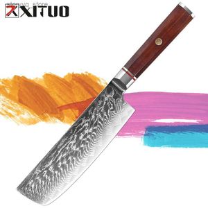 Mutfak Bıçakları Şam Çelik Japonya Bıçağı Nakiri bıçak Jilet Keskin Sebze Bıçağı 7 İnç Çok Amaçlı Asya Mutfak Şef Bıçağı Keskin Kemere Q240226