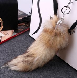 cute keychain Fox tail Pendants Keychain 30cm Fur Pom Pom Key Chain Bag Key Ring Car Key Holder Gift Jewelry4969610