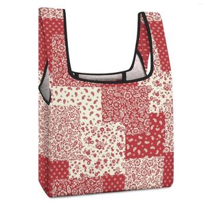 Shopping Bags Customized Printed Collapsible Double Strap Handbag Red Fragmented Flowers Tote Casual Woman Grocery Bag Custom Pattern