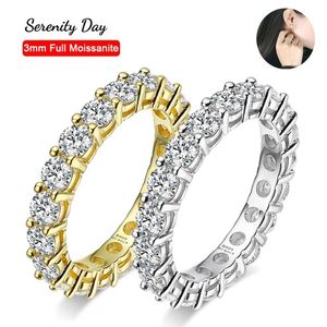 Band Rings Serenity Day Real D Color 3mm Full Mosonite Womens Ring 100% S Sterling Sier Plated PT950 utsökta smycken grossist J240226