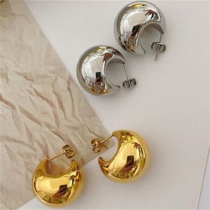 Brinco de gota de água de cúpula robusta banhado a ouro de aço inoxidável para mulheres vintage brilhante grosso lágrima brincos de argola joias