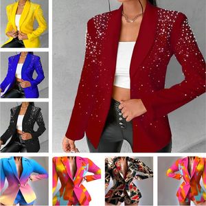 Moda feminina temperamento nova jaqueta casual de trajes impressos de bordas femininas de vários estilo de estilo blazers