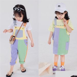 Overalls 6604C Kinder Kleidung Bruder Schwester 2023 Sommer Farbe Passende Jungen Strap Hose Baumwolle Mädchen Rock Überrock Drop Lieferung Dhapm