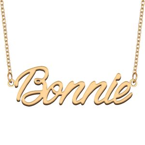 Bonnie Namenshalskette, individueller Namensschild-Anhänger für Frauen, Mädchen, Geburtstagsgeschenk, Kinder, beste Freunde, Schmuck, 18 Karat vergoldeter Edelstahl