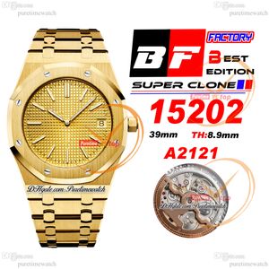 BF 1520 Jumbo Extra-Thin 39 mm 18 K Gelbgold Tapisserie-Zifferblatt Stick A2121 Automatik-Herrenuhr Edelstahlarmband Super Edition Puretimewatch Reloj Hombre