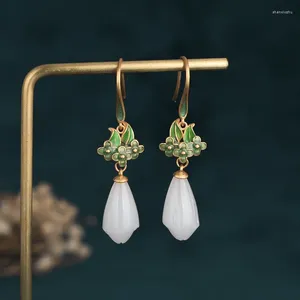 Ohrstecker 2024 Niedliche Emaille-Orchidee für Frauen Temperament Imitation Jade Goldfarbe Mädchen Geburtstagsfeier Schmuck