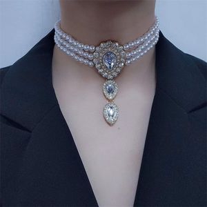 Модное многослойное жемчужное ожерелье для женщин, элегантные блестящие стразы, преувеличенная цепочка на ключицы, очаровательные девушки, трендовые украшения для шеи 240222
