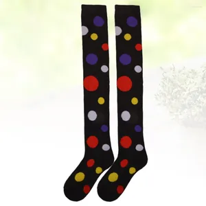 Women Socks 1 Pair Clown Cosplay Stockings Dot Pattern Over The Long Party Dress Up Performance Dance (Black)