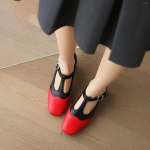 Kleid Schuhe Mode Chunky Heels Kontrast Farbe Mary Jane Damen Bequeme Quadratische Kopf Flache Einfache Sexy Klassische Arbeit Mit