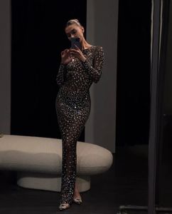Glitter femminile Cover up Maxi vestito Mesh SeeThrough Moda manica lunga Slim sexy elegante donna aderente Night Clubwear Out 240219