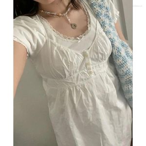 Women's Tanks Y2k Aesthetic Woman Tshirts Vintage Kawaii Fairycore Women Plaid Short Sleeve Tops Sweet E Girl Ruffles Tee Shirt Streetwear