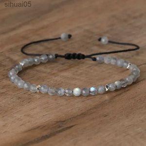 Perline 1 PC Bohemian 4mm Pietra naturale Grigio Pietra di luna Bracciale regolabile Yoga Guarigione Braccialetti con ciondoli in cristallo per gioielli da donna YQ240226