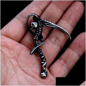 Anhänger Halsketten Punk Vintage Scythe Edelstahl SKL Halskette für Männer Einzigartige Mode Gothic Biker Schmuck Geschenke Drop Drop Delive Otzib