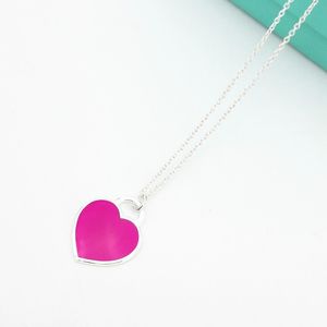 New Women's S925 Sterling Silver Purple Enamel Heart-shaped Silver Pendant Necklace Jewelry Couple Holiday Gift Q0127305Z