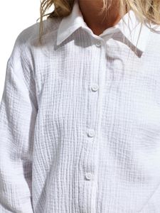 Блузки женские женские женские хлопковые сплошные рубашки с длинным рукавом отворотный воротник на передние повседневные блузки