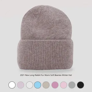 Berets Angora Wool Knitted Hat Women's Autumn And Winter Warm Cold Solid Color Korean Version Woolen Pullover Cap