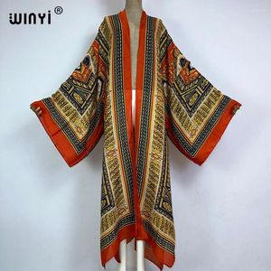 Mulheres Swimwear WINYI África Kimono Moda Boho Imprimir Verão Beach Cover Up Vestido Bohemian Long Cardigan Cover-up Elegante Maxi Férias