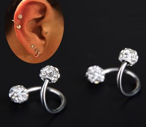 10PC Crystal Double Balls Twisted Helix lage Earring Piercing Body Jewelry Gauge 18G S Ear Labret Ring Steel3649327