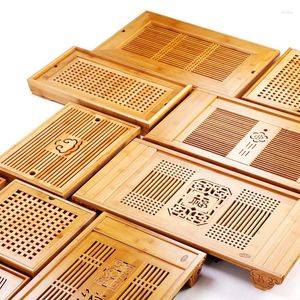 Bandejas de chá bandeja de bambu casa simples drenagem retangular pequena mesa conjunto grande gaveta tipo armazenamento água