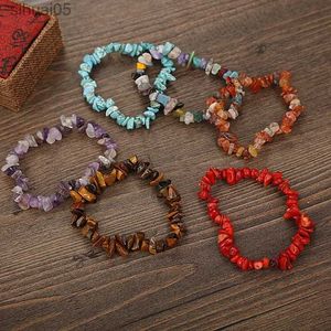 Beaded Color Natural Gem Chakras Crystal Bracelet for Men and Women Irregular Roller Polishing Alignment Gravel Bracelet for Meditation YQ240226