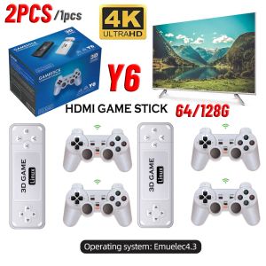 Consoles Y6 Video Game Console 64/128G Wireless Game TV Stick Retro Video Game Console 10000+ Games Emuelec4.3 4K HD TV Game Stick