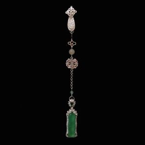 Halsband Original Design Natural Hotan Jade Green Bamboo Long Pendant Cheongsam Packet Button Antika tillbehör smycken för kvinnor