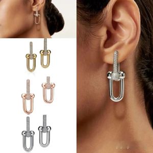 2024 new big Chain dangle earrings for women sterling silver trendy girls Long Earring Luxury Brand Women Wedding Party Lover gifts Engagement Hoop Earrings goddess