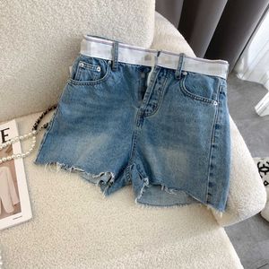 New Springsummer Denim Shorts with Lettering Printing at Waist High Fashion Classic