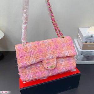 Renkli yün çanta 25cm tasarımcı kadın omuz çantası tüvit elmas altın donanım metal dönüş düğmesi lüks çanta matelasse zincir crossbody çanta makyaj çantaları çanta