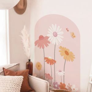 Adesivos arco flor decalques de parede selvagem margarida floral para meninas decoração de parede removível adesivo de parede quarto dos miúdos meninas decoração de casa