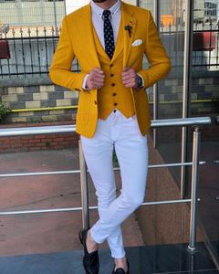 Men's Suits Trendy Yellow Men For Wedding Set Custom Made Slim Fit Blazer With Pants Groom Tuxedo Jacket Mens