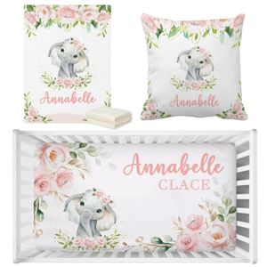 LVYZIHO Baby Crib Bedding Set Custom Name Chic Flower Elephant Bedding Set 240219