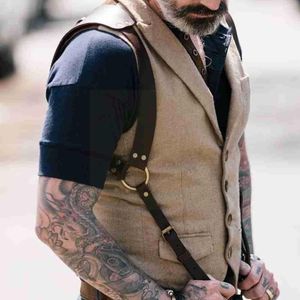 Bretella in pelle vintage da uomo medievale rinascimentale Suspensorio Abbigliamento Accessori per spalla Cintura Imbracatura petto Punk J9R7268O