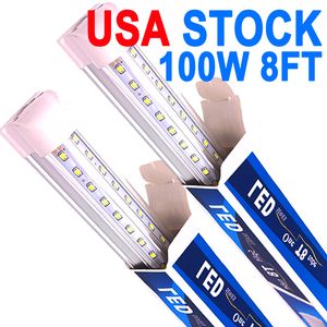 LED-butiksljus 8ft, 100W LED-rörljusarmatur, 8 fot Clear Cover Cool White 6500K, V-formad integrerad fixtur för kallare dörrbelysning 25pack Workshop USA Crestech