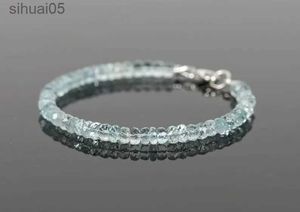 Beaded Aquamarine Bracelet March Birthstone Delicate Jewelry Handmade Gemstone Jewelry YQ240226