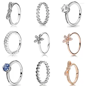 Cluster Rings Original 925 Sterling Silver Blue Sparkling Crown With Crystal For Women Wedding Party Gift Europe Fashion Jewelry